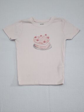 Hollister Cherry Cake Ribbed Baby Tee Pink Size S Y2K Coquette Fitted